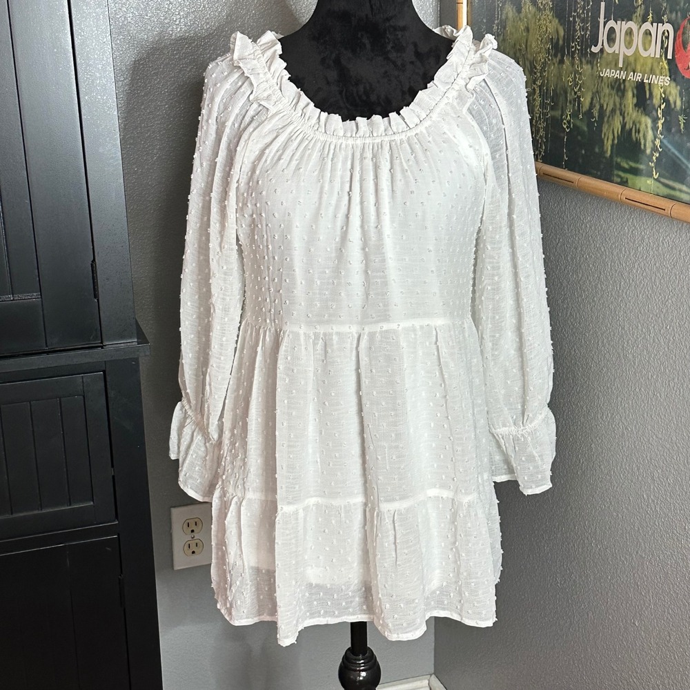 JODIFL‎ Womens Swiss Dot Babydoll Tunic Small Cottagecore Boho Romantic Coquette
